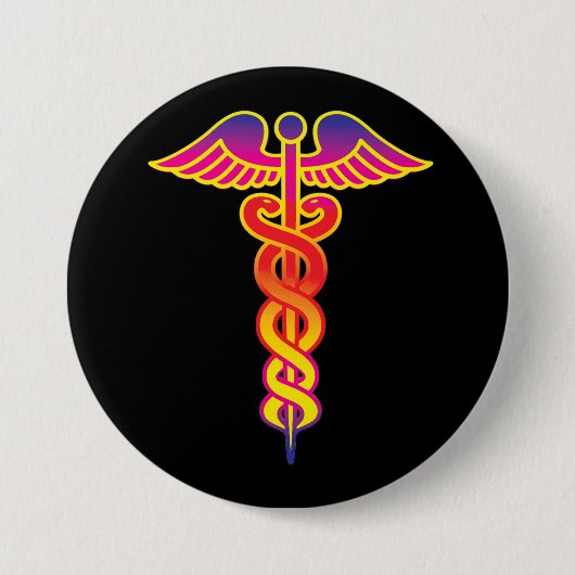 Caduceus medisch symbool ronde button 7,6 cm (Voorkant)