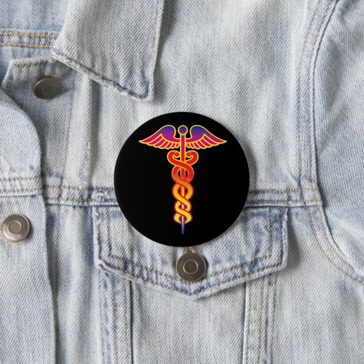 Caduceus medisch symbool ronde button 7,6 cm (In situ)