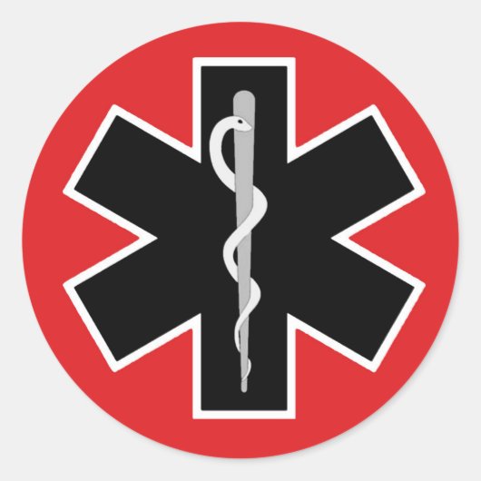 Caduceus medisch symbool (rood wit zwart) ronde sticker (Voorkant)