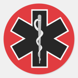 Caduceus medisch symbool (rood wit zwart) ronde sticker