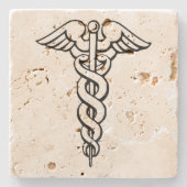 Caduceus medisch symbool stenen onderzetter (Voorkant)