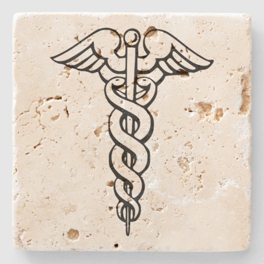 Caduceus medisch symbool stenen onderzetter (Voorkant)