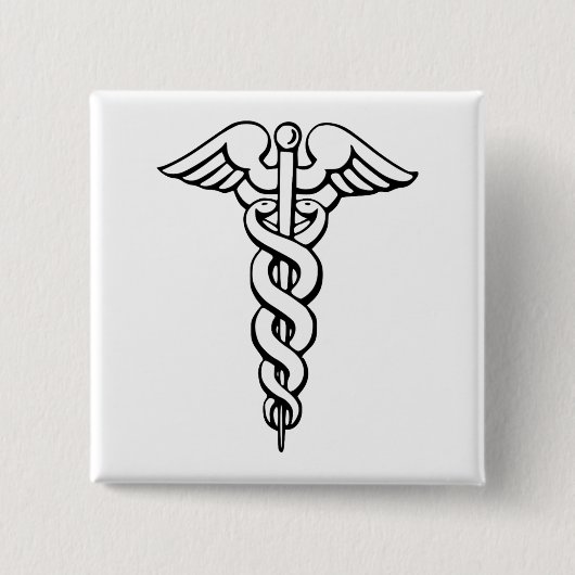 Caduceus medisch symbool vierkante button 5,1 cm (Voorkant)
