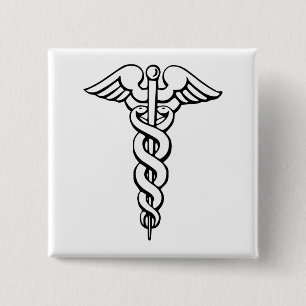 Caduceus medisch symbool vierkante button 5,1 cm