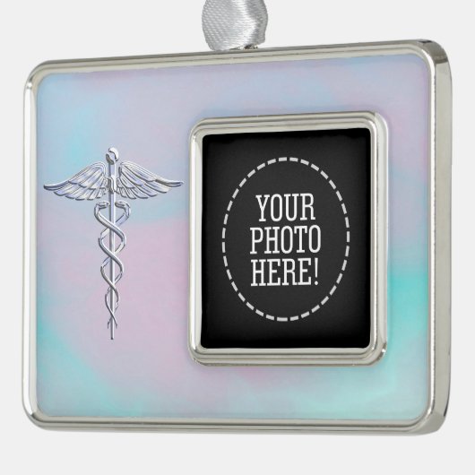 Caduceus medisch symbool voor moeder achterdeur verzilverd omlijst ornament (Links)