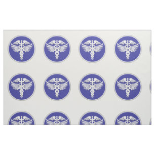 Caduceus medisch teken blauw wit stof