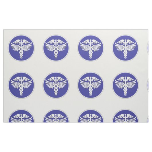 Caduceus medisch teken blauw wit stof (Fat Quarter)
