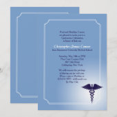Caduceus Medische Zorg Blauwe Afstudeeruitnodiging Kaart (Voorkant / Achterkant)