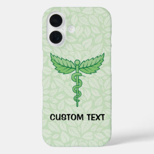 Caduceus met achtergrond van bladeren iPhone 16 hoesje
