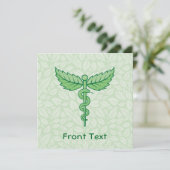 Caduceus met achtergrond van bladeren kaart (Staand voorkant)