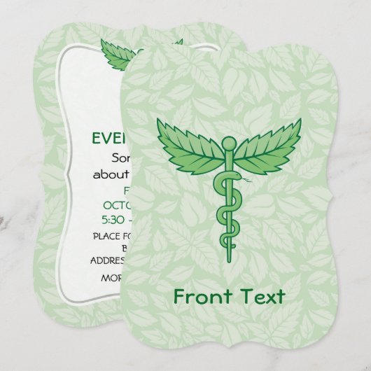 Caduceus met achtergrond van bladeren kaart (Voorkant / Achterkant)