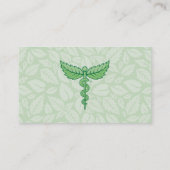 Caduceus met achtergrond van bladeren visitekaartje (Achterkant)