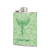 Caduceus met Bladeren Achtergrond Fles Heupfles (Links)