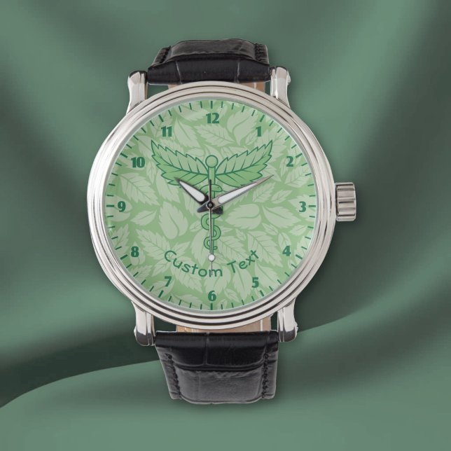 Caduceus met Bladeren Achtergrond Horloge (Creator heeft geüpload)