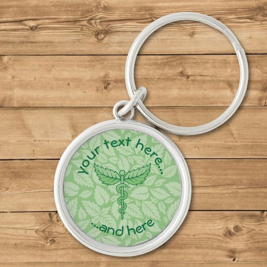 Caduceus met Bladeren Achtergrond Sleutelhanger