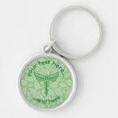 Caduceus met Bladeren Achtergrond Sleutelhanger (Voorkant)