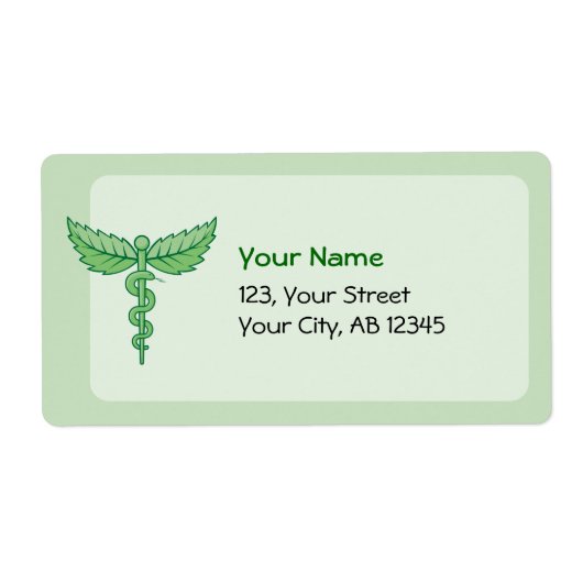 Caduceus met bladeren etiket (Voorkant)