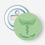 Caduceus met Bladeren Flesopener Button Flesopener (Voorkant)