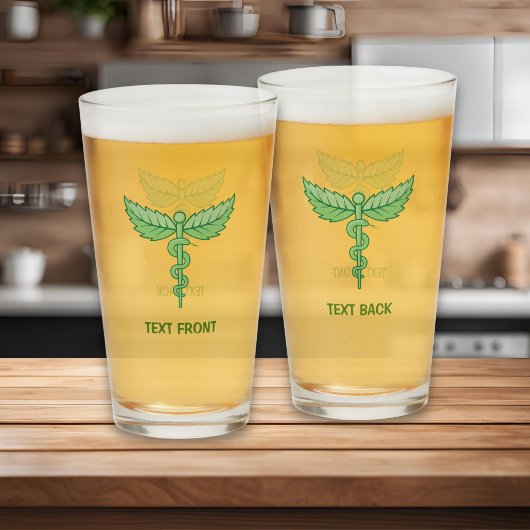 Caduceus met bladeren glas