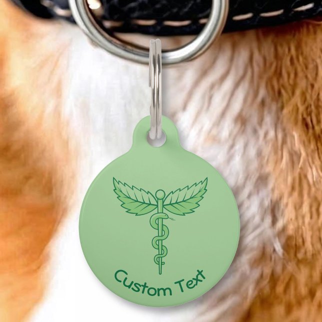 Caduceus met Bladeren Pet ID Tag Huisdierpenning (Creator heeft geüpload)