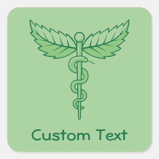 Caduceus met Bladeren Vierkante Sticker (Voorkant)