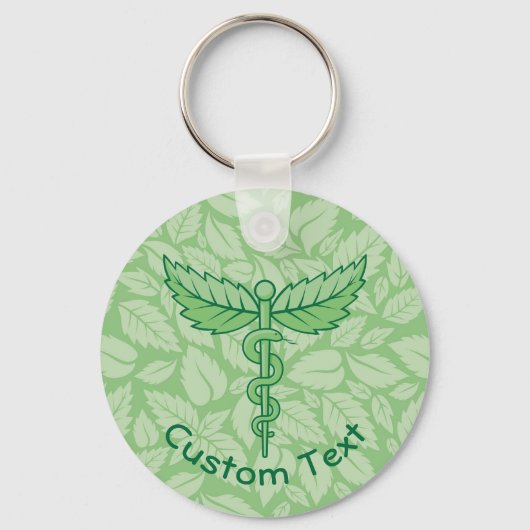 Caduceus met Sleutelhanger achtergrond met bladere (Voorkant)