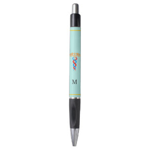 Caduceus & Monogram op Lichtblauwe Achtergrond Pen