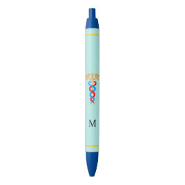 Caduceus & Monogram op lichte blauwe achtergrond Zwarte Inkt Pen