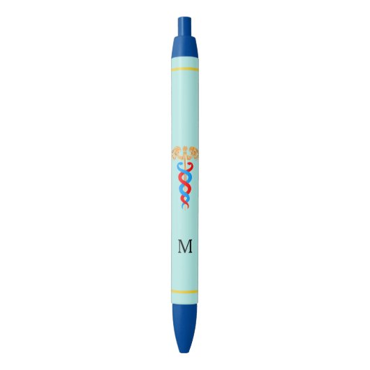 Caduceus & Monogram op lichte blauwe achtergrond Zwarte Inkt Pen (Voorkant Verticaal)