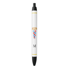 Caduceus & Monogram op Witte Achtergrond Zwarte Inkt Pen