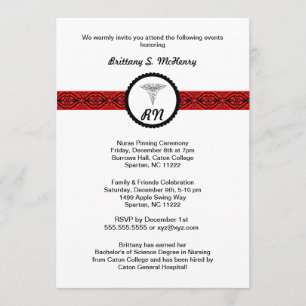 Caduceus Nurse Afstuderen Invite Black & Red RN Kaart