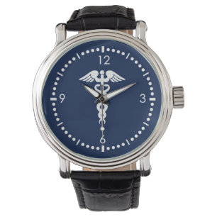 Caduceus op blauwe achtergrond horloge