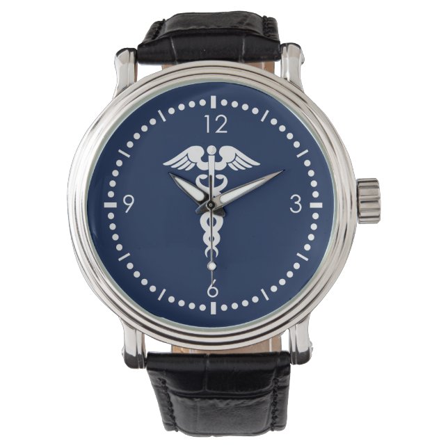 Caduceus op blauwe achtergrond horloge (Voorkant)