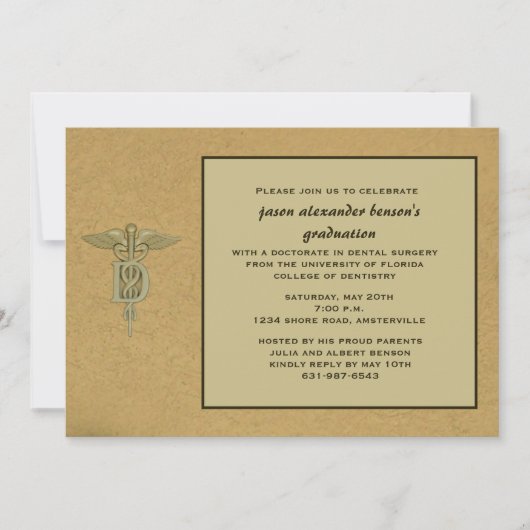 Caduceus Pendant Dental School Afstuderen Invitat Kaart (Voorkant)