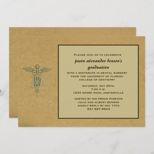Caduceus Pendant Dental School Afstuderen Invitat Kaart (Voorkant / Achterkant)