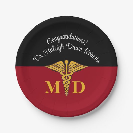 Caduceus Red & Black Medical School Afstuderen Papieren Bordje (Voorkant)