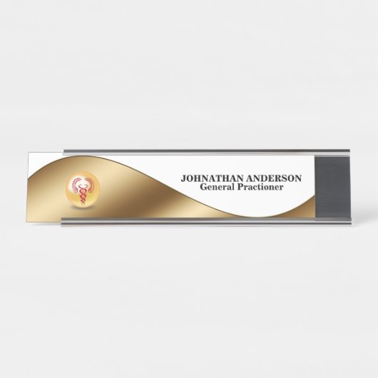 Caduceus red gold desktop name dokter chirurg bureau naambordje (Voorkant)