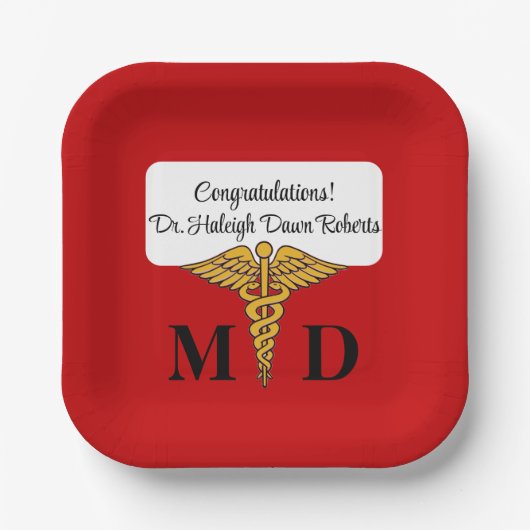Caduceus Red & Gold Medical School Afstuderen Papieren Bordje (Voorkant)