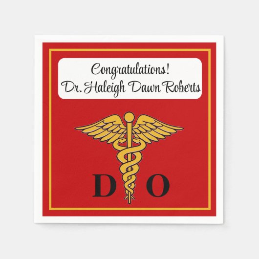 Caduceus Red & Gold Medical School Afstuderen Servet (Voorkant)