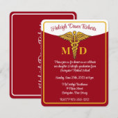 Caduceus Red/Gold/White Medical School Afstuderen Kaart (Voorkant / Achterkant)