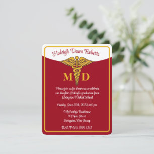 Caduceus Red/Gold/White Medical School Afstuderen Kaart