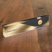 Caduceus red gold zwarte banner medisch elegant naambordje (Zijkant)