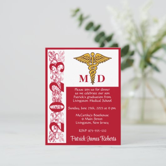 Caduceus Red & White Medical School Afstuderen Kaart (Staand voorkant)