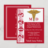 Caduceus Red & White Medical School Afstuderen Kaart (Voorkant / Achterkant)