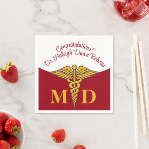 Caduceus Red & White Medical School Afstuderen Servet