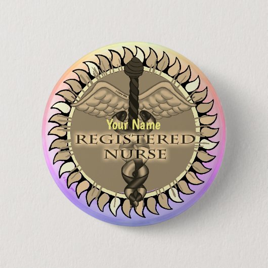 Caduceus Registered Nurse-toets Ronde Button 5,7 Cm (Voorkant)