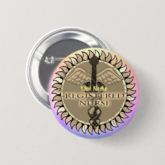Caduceus Registered Nurse-toets Ronde Button 5,7 Cm (Voorkant /achterkant)