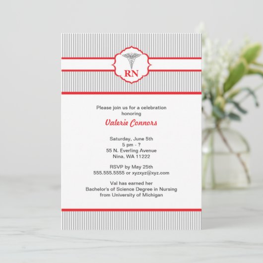 Caduceus RN BSN LPN Afstuderen Rood en grijs Kaart (Staand voorkant)
