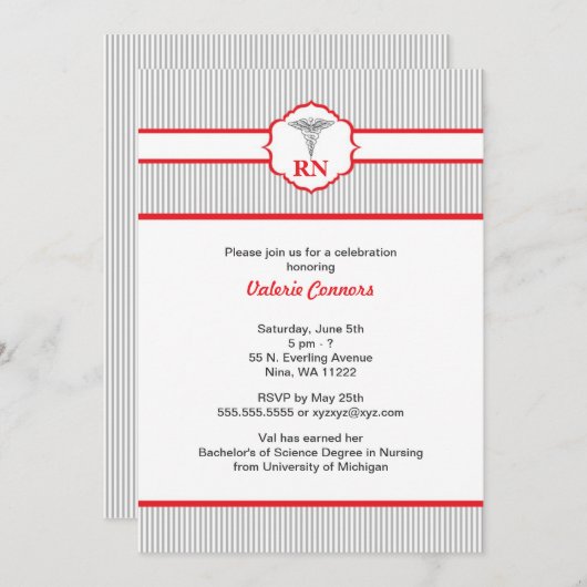 Caduceus RN BSN LPN Afstuderen Rood en grijs Kaart (Voorkant / Achterkant)