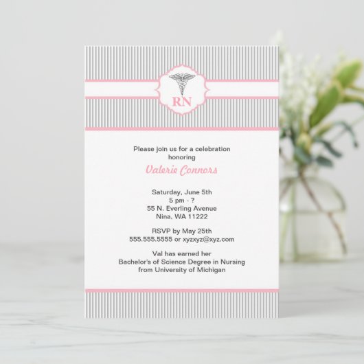 Caduceus RN BSN LPN Afstuderen Roze en grijs Kaart (Staand voorkant)